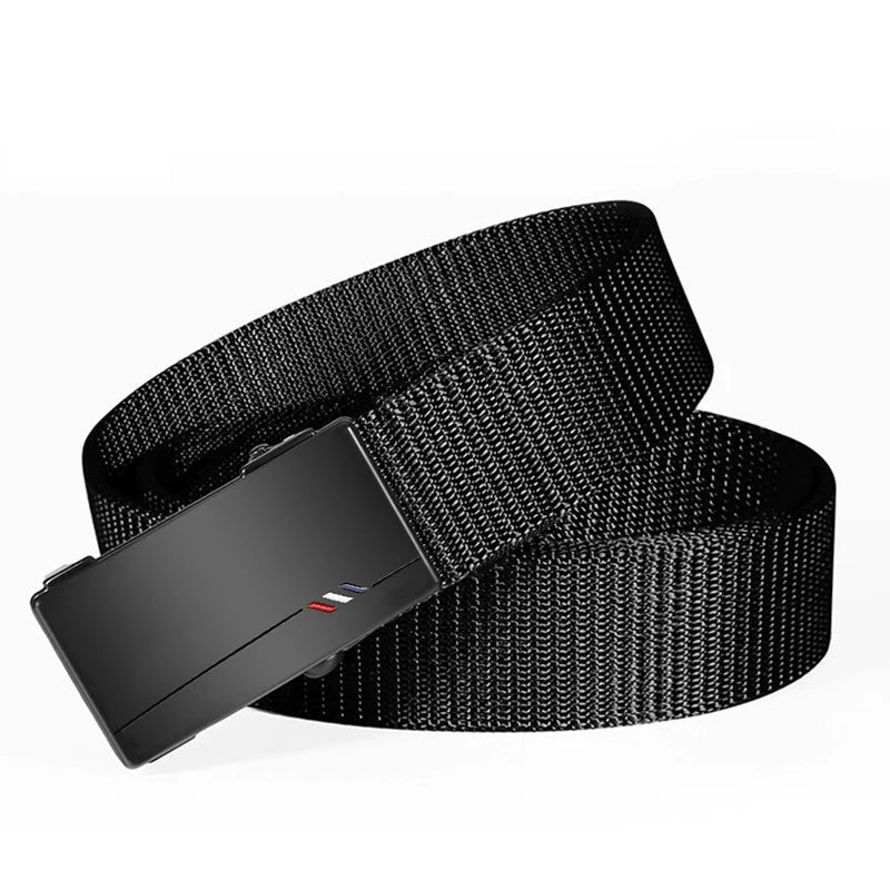 Cinturón informal de nailon para hombre, tela tejida, transpirable, con hebilla automática, correa para deportes al aire libre, cinturón vaquero de moda