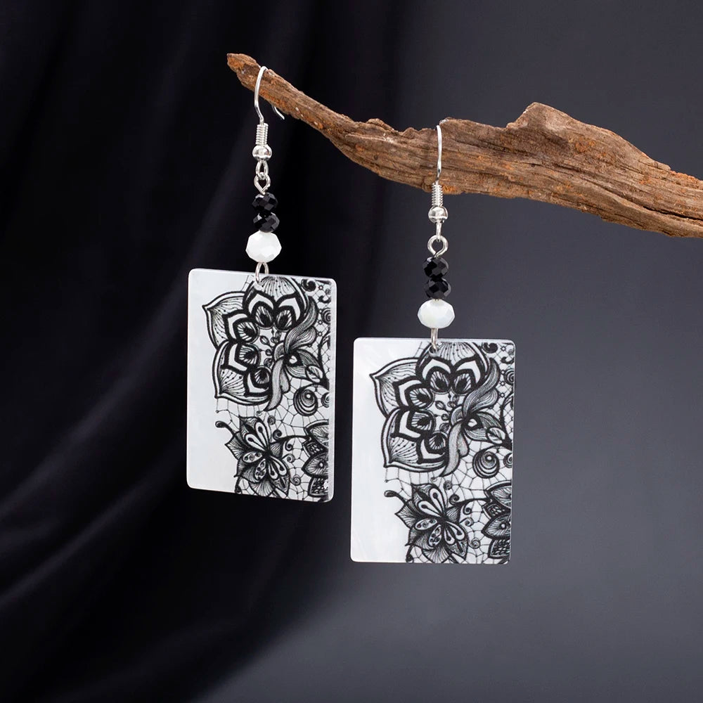 Pendientes acrílicos con estampado Relievo para mujer, aretes acrílicos con flores negras, productos de tendencia, joyería elegante de estilo Retro para mujer