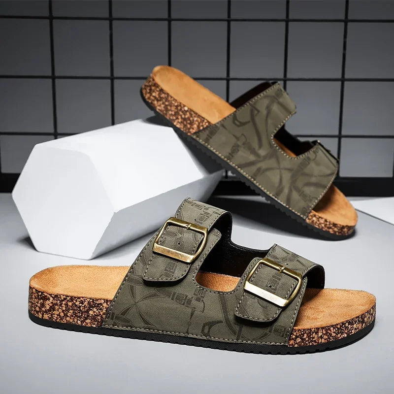 Sandalias de playa, sandalias de cuero para hombre, zapatillas cómodas de diseñador para hombre, zapatos de marcas originales, zapatos de verano para hombre 2025
