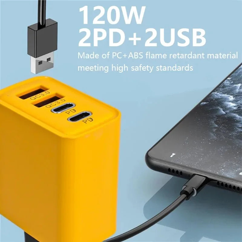 Cargador de teléfono móvil de 4 puertos de carga rápida de 120W QC3.0 cargadores USB tipo C adaptador de pared PD Dual enchufe UE/EE. UU./Reino Unido para iPhone15 Xiaomi
