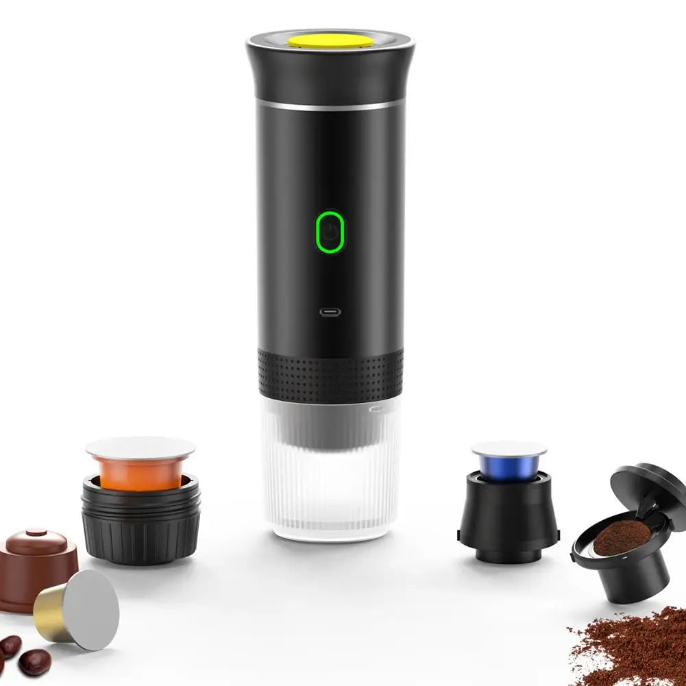 Cafetera eléctrica portátil, máquina de café expreso italiana portátil para coche y hogar, cafetera de viaje en polvo con cápsulas 3 en 1