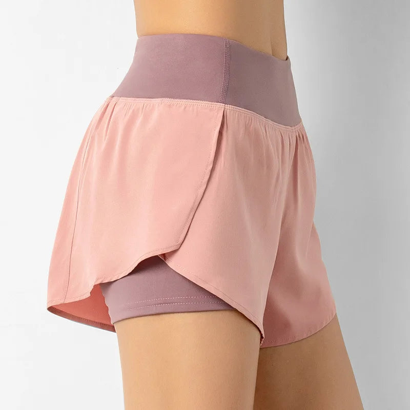 Pantalones cortos deportivos de doble cubierta para mujer, ropa deportiva para correr, Yoga, gimnasio, entrenamiento, trotar, Verano