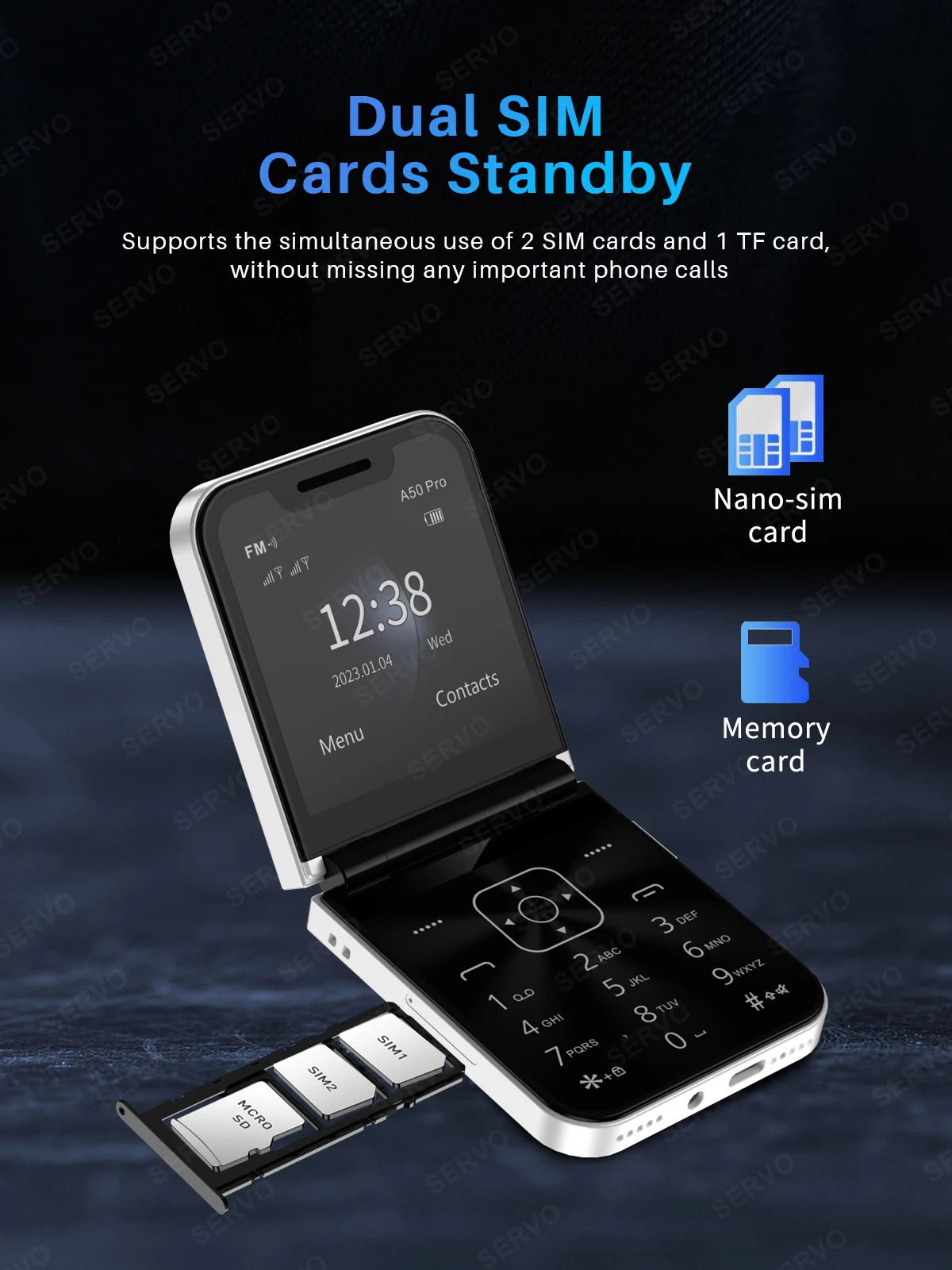 SERVO A50 PRO Flip teléfono móvil 2G GSM 2,4 "pantalla grabadora de llamadas automática marcación rápida 2 SIM televisores plegables oficial auténtico
