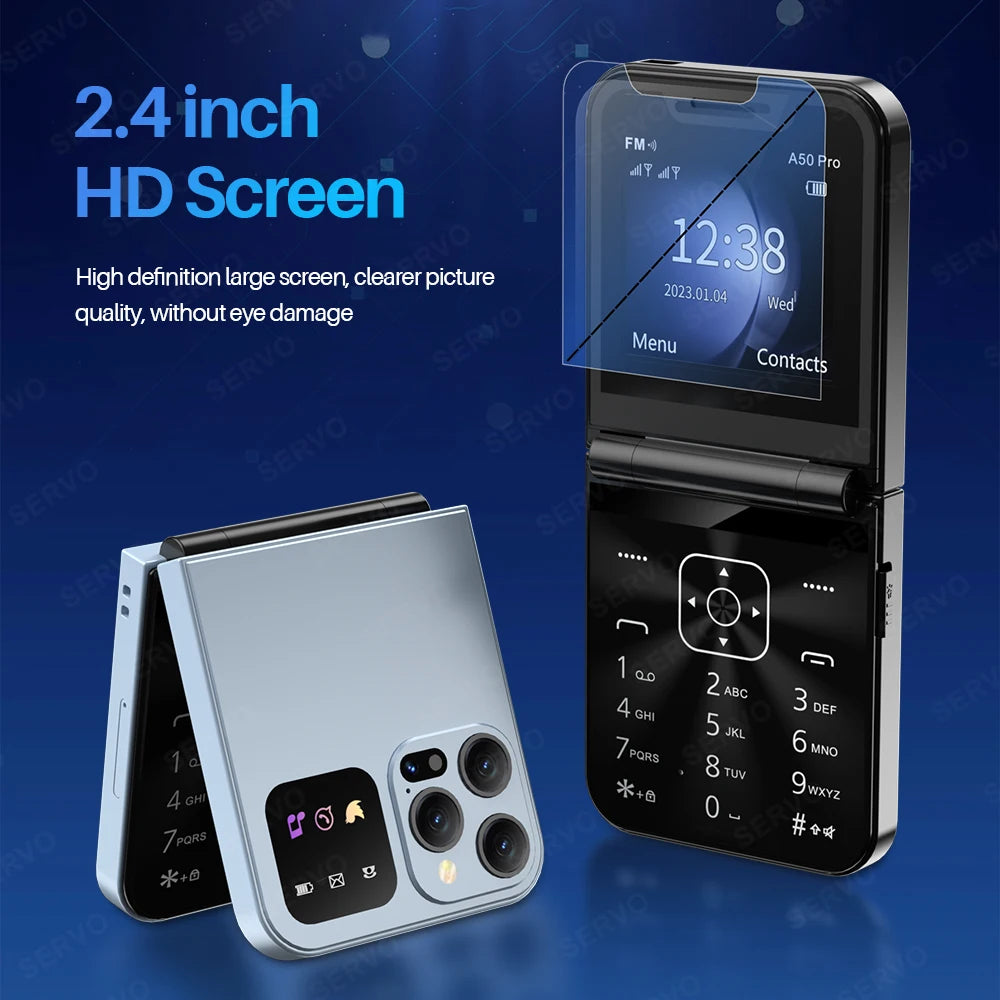 SERVO A50 PRO Flip teléfono móvil 2G GSM 2,4 "pantalla grabadora de llamadas automática marcación rápida 2 SIM televisores plegables oficial auténtico
