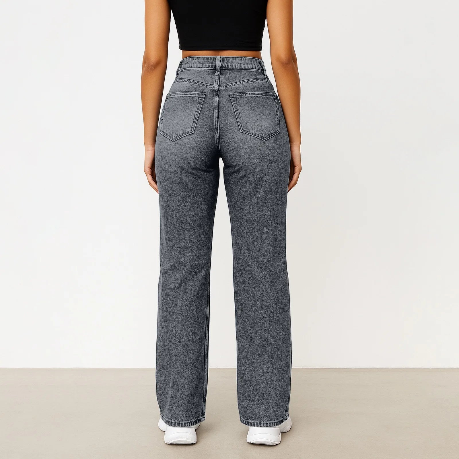 2025 nuevo Vintage Casual moda mujer Jeans tendencia tubo recto cintura alta Casual Jeans Color sólido Mujer Pantalones rectos