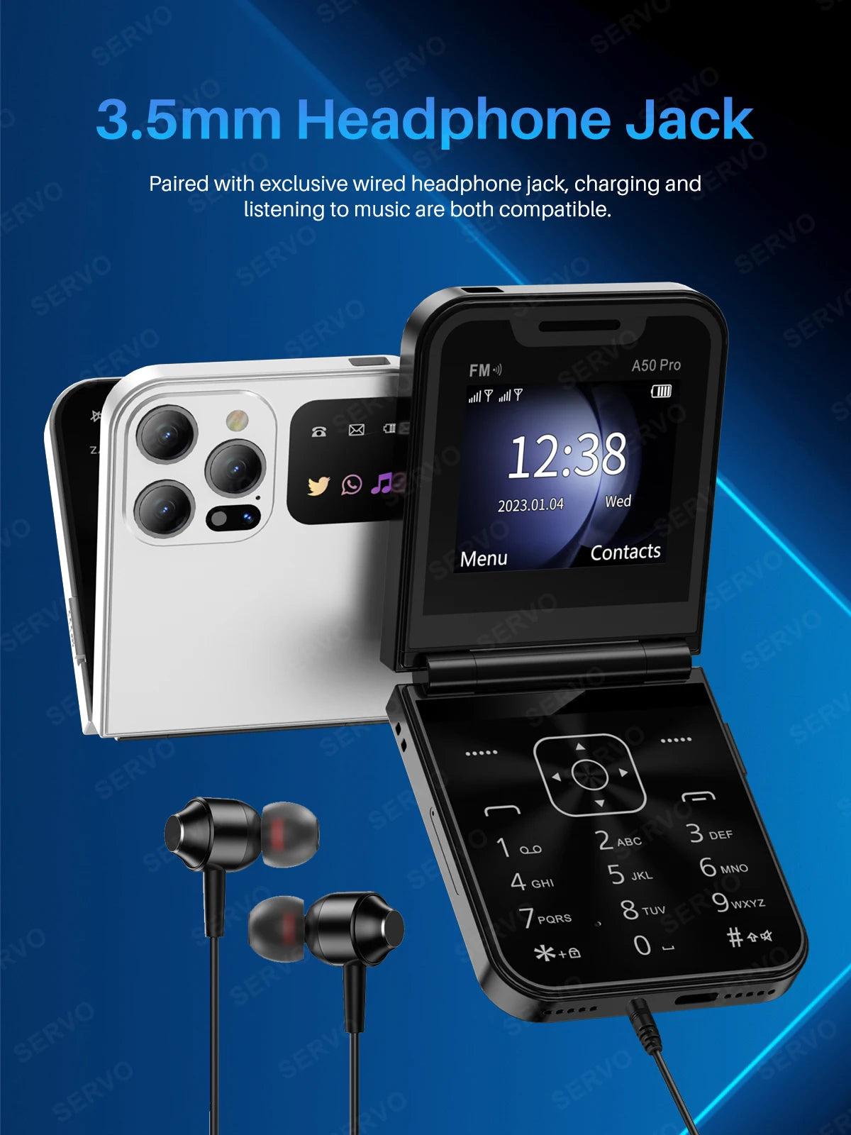 SERVO A50 PRO Flip teléfono móvil 2G GSM 2,4 "pantalla grabadora de llamadas automática marcación rápida 2 SIM televisores plegables oficial auténtico