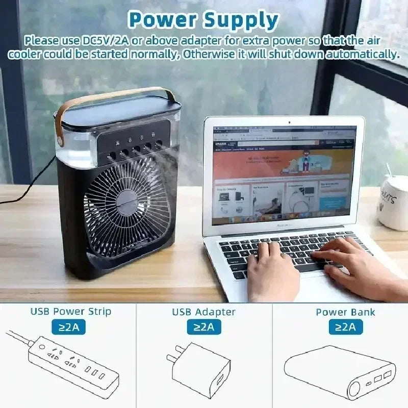 Nuevo ventilador 3 en 1, aire acondicionado, Mini enfriador de aire para el hogar, luz LED nocturna, humidificador portátil, ventilador de ajuste de aire, ventilador para oficina y hogar