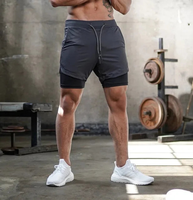 Pantalones cortos para correr 2 en 1 para hombre, pantalones cortos deportivos de dos pisos, ropa deportiva para gimnasio, pantalones cortos para entrenamiento y trotar, ropa para hombre
