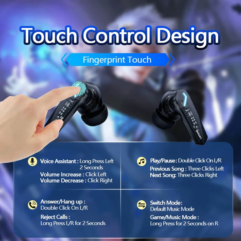 Lenovo GM2 Pro auriculares para juegos Bluetooth 5,3 auriculares deportivos modo Dual HD llamada auriculares con reducción de ruido con micrófono auriculares de música
