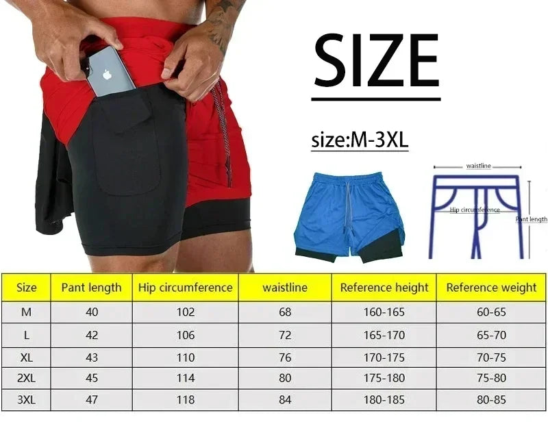 Pantalones cortos deportivos 2 en 1 para hombre, pantalones cortos de secado rápido para entrenamiento, gimnasio, Fitness, trotar, Verano