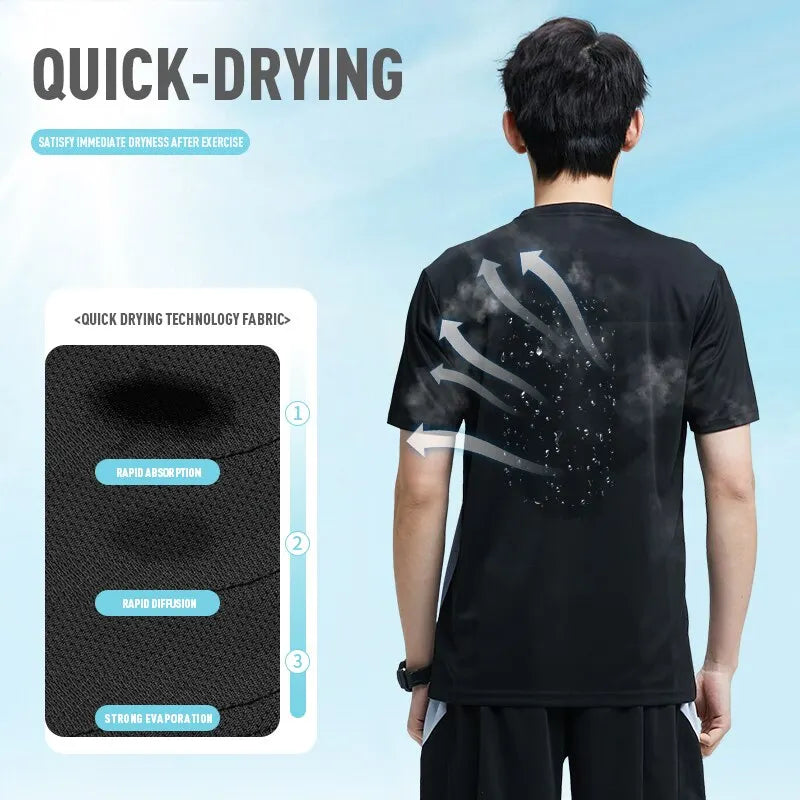 Ropa Deportiva de seda de hielo para hombre, Conjunto de camiseta de manga corta de secado rápido para verano, correr por la mañana, entrenamiento de baloncesto, Sh