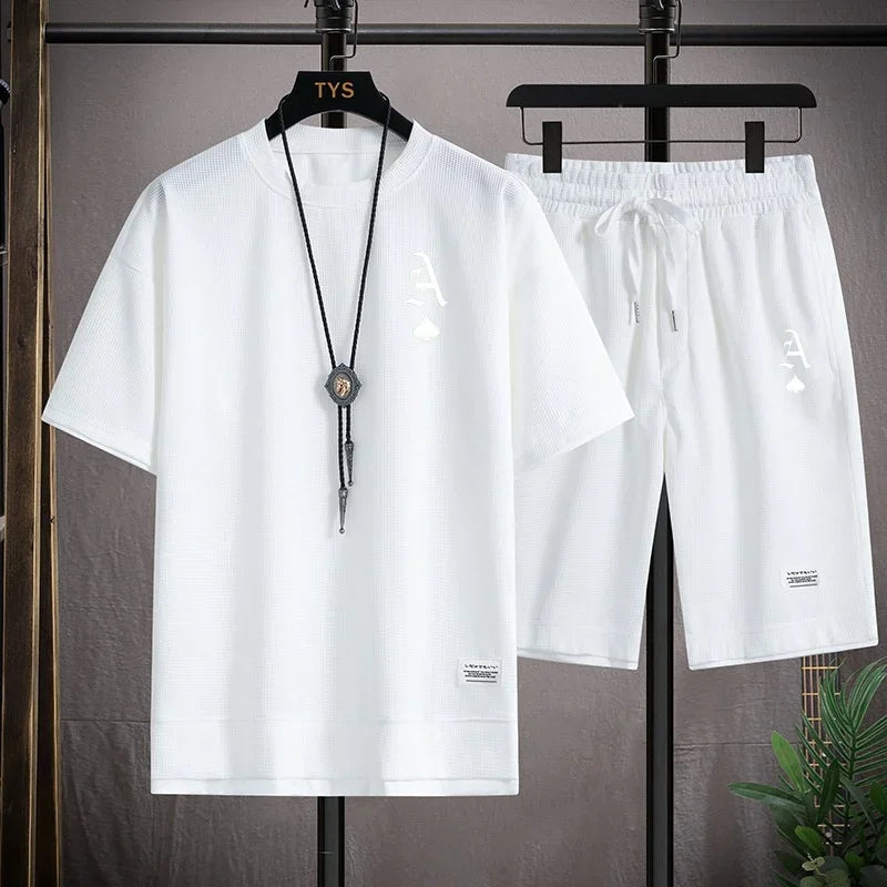 Traje deportivo informal a moda para hombre, camiseta de manga corta y pantalones cortos deportivos de verano al aire libre