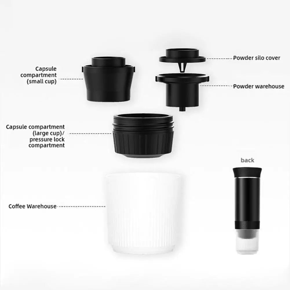 Cafetera eléctrica portátil, máquina de café expreso italiana portátil para coche y hogar, cafetera de viaje en polvo con cápsulas 3 en 1