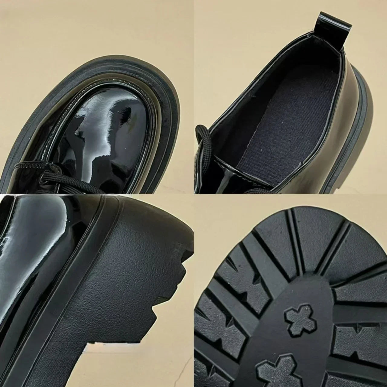 Zapatos planos de plataforma para Mujer, mocasines negros de otoño, Zapatos de cuero cómodos a la moda con cordones, Zapatos Oxford informales para exteriores para Mujer