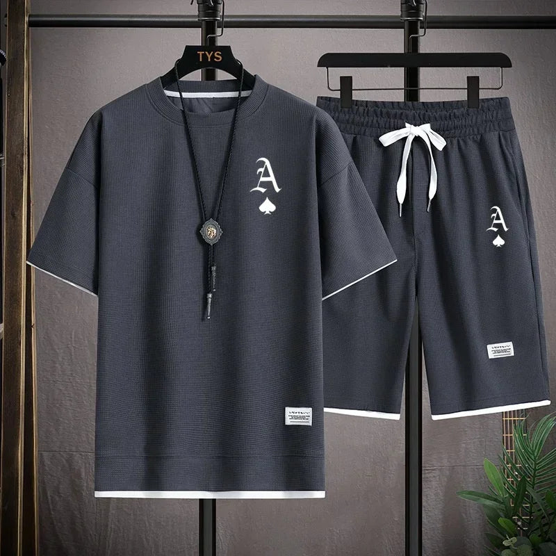 Traje deportivo informal a moda para hombre, camiseta de manga corta y pantalones cortos deportivos de verano al aire libre