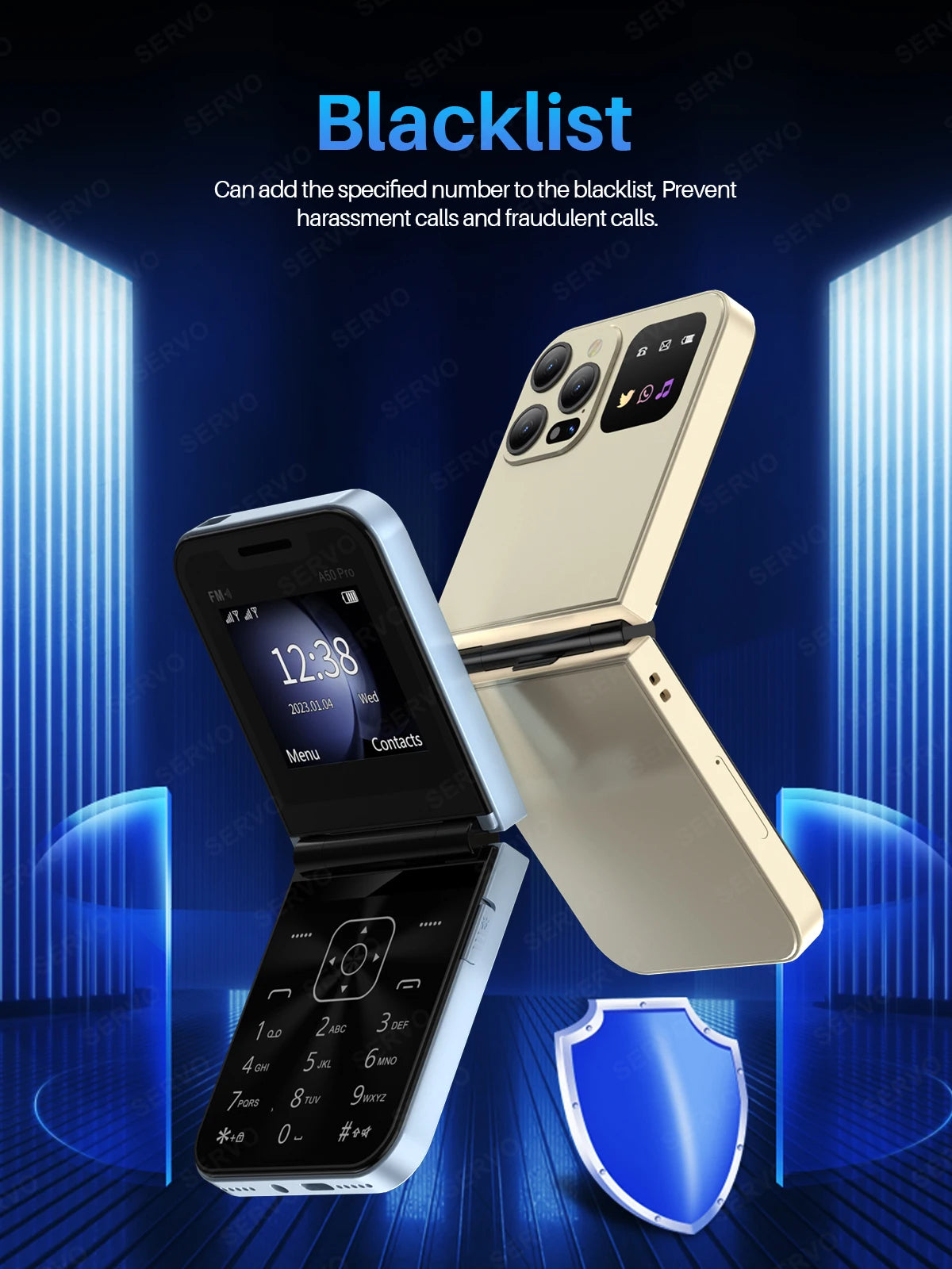 SERVO A50 PRO Flip teléfono móvil 2G GSM 2,4 "pantalla grabadora de llamadas automática marcación rápida 2 SIM televisores plegables oficial auténtico