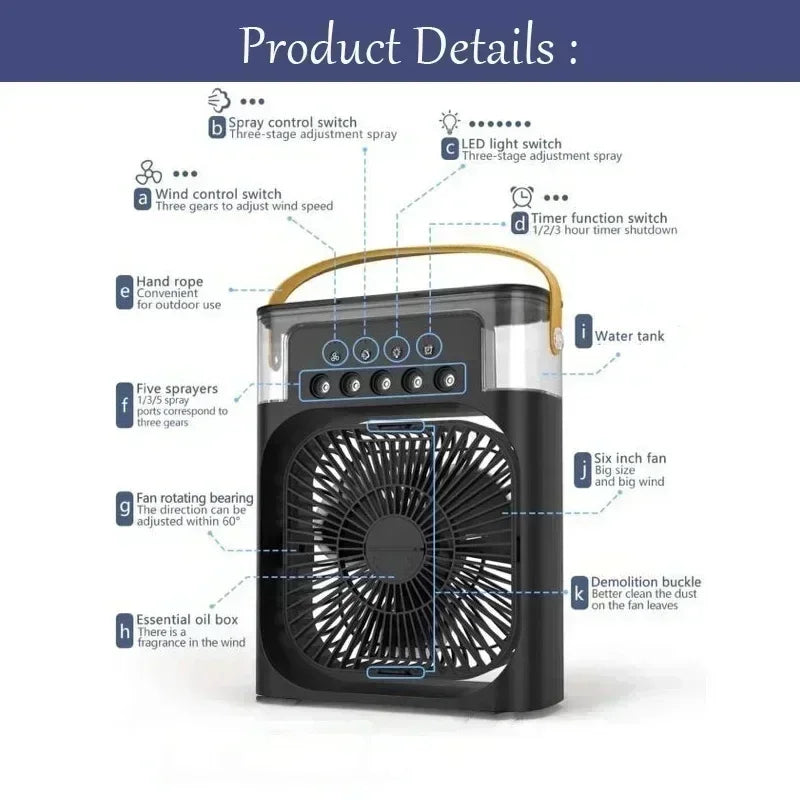 Nuevo ventilador 3 en 1, aire acondicionado, Mini enfriador de aire para el hogar, luz LED nocturna, humidificador portátil, ventilador de ajuste de aire, ventilador para oficina y hogar