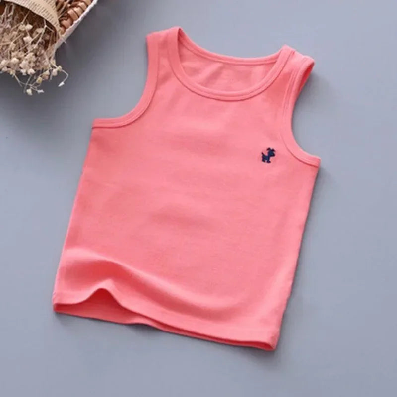 Camisetas de moda para niños y niñas, camiseta gráfica de Color caramelo para bebés, camisetas sin mangas, ropa de verano para niños