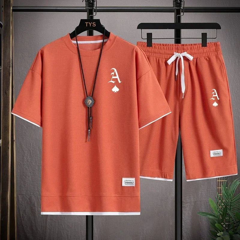 Traje deportivo informal a moda para hombre, camiseta de manga corta y pantalones cortos deportivos de verano al aire libre