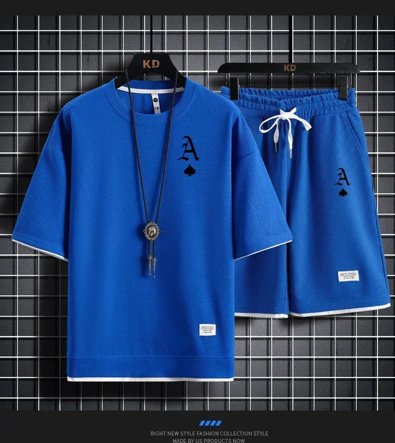 Traje deportivo informal a moda para hombre, camiseta de manga corta y pantalones cortos deportivos de verano al aire libre