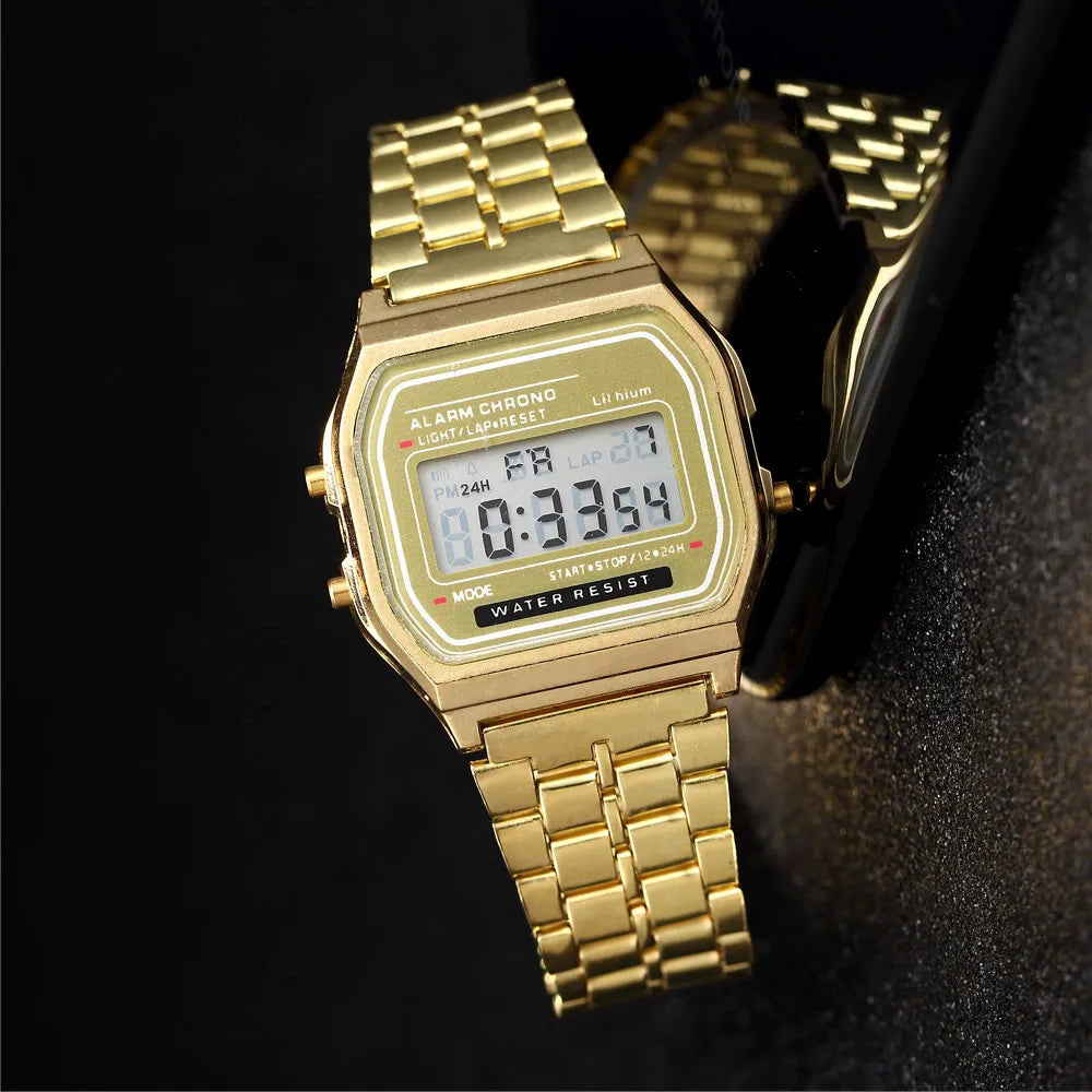2025 relojes digitales para hombres, reloj de pulsera deportivo resistente al agua, reloj de pulsera LED electrónico dorado para mujeres, reloj informal para hombre