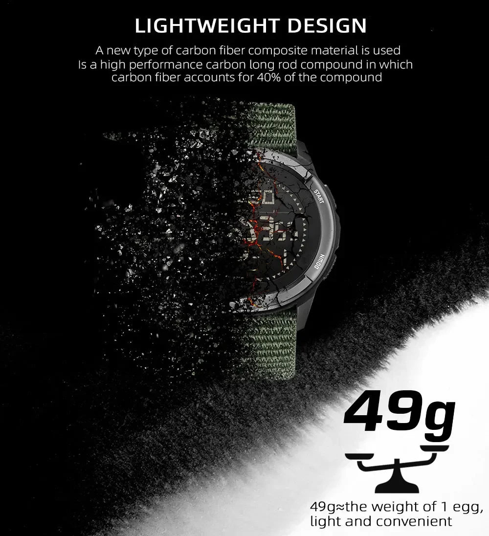 NORTH EDGE ALPS Reloj digital de fibra de carbono para hombre Shock Militray Sports Super ligero Brújula para exteriores Relojes de pulsera impermeables de 50 M