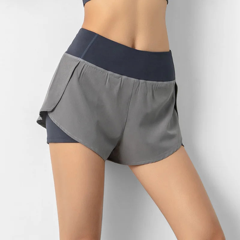 Pantalones cortos deportivos de doble cubierta para mujer, ropa deportiva para correr, Yoga, gimnasio, entrenamiento, trotar, Verano
