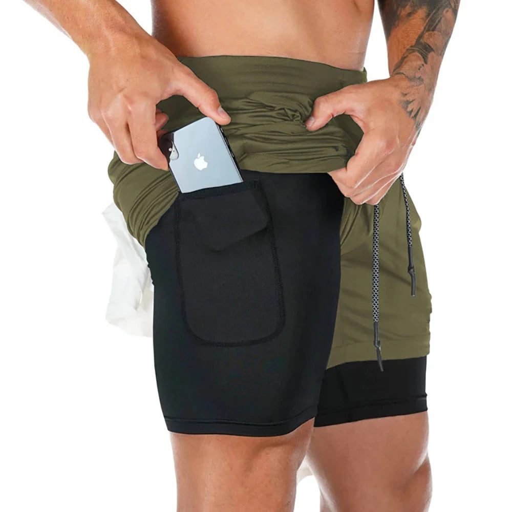 Pantalones cortos para correr 2 en 1 para hombre, pantalones cortos deportivos de dos pisos, ropa deportiva para gimnasio, pantalones cortos para entrenamiento y trotar, ropa para hombre