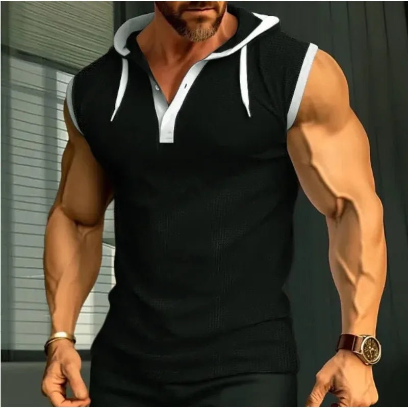 Nuevo Chaleco de verano para hombre, chaleco con capucha pesado, camiseta informal sin mangas a la moda