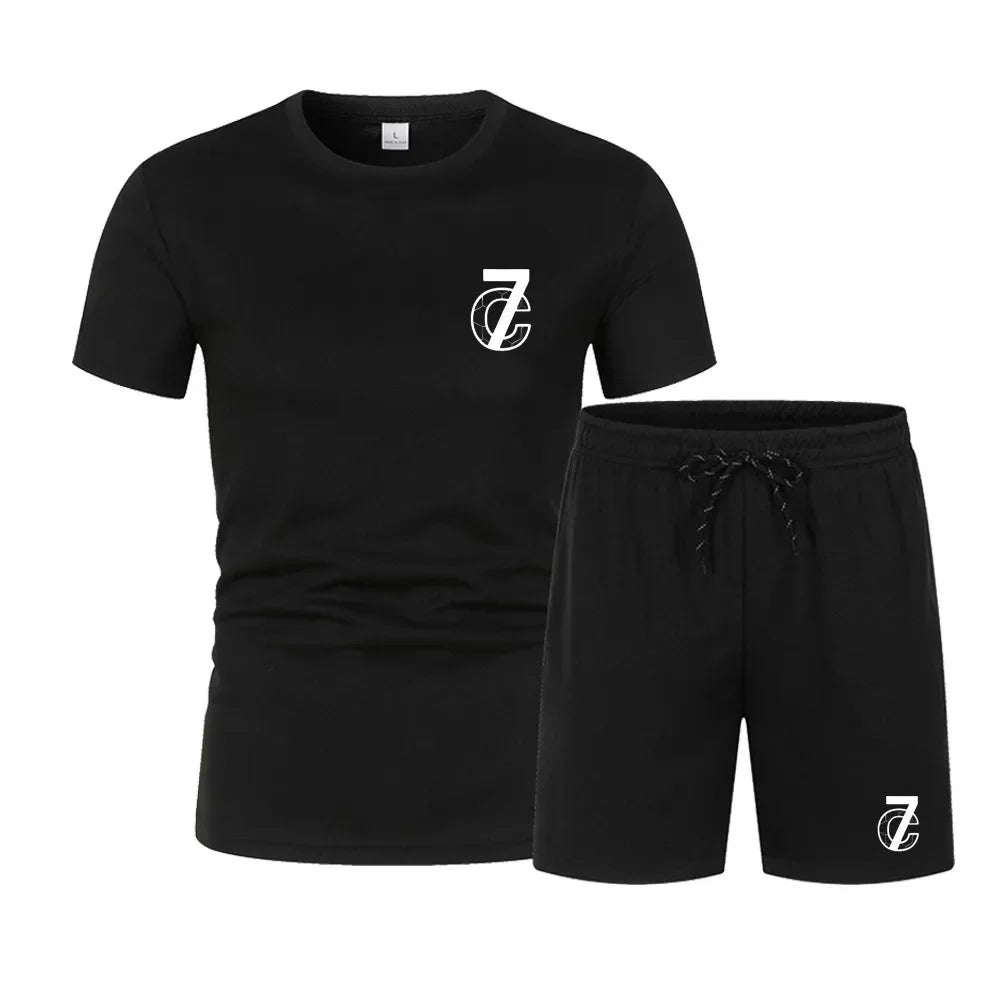 Sudadera + pantalones cortos para hombre, conjunto de verano de secado rápido, pantalones cortos informales transpirables estampado