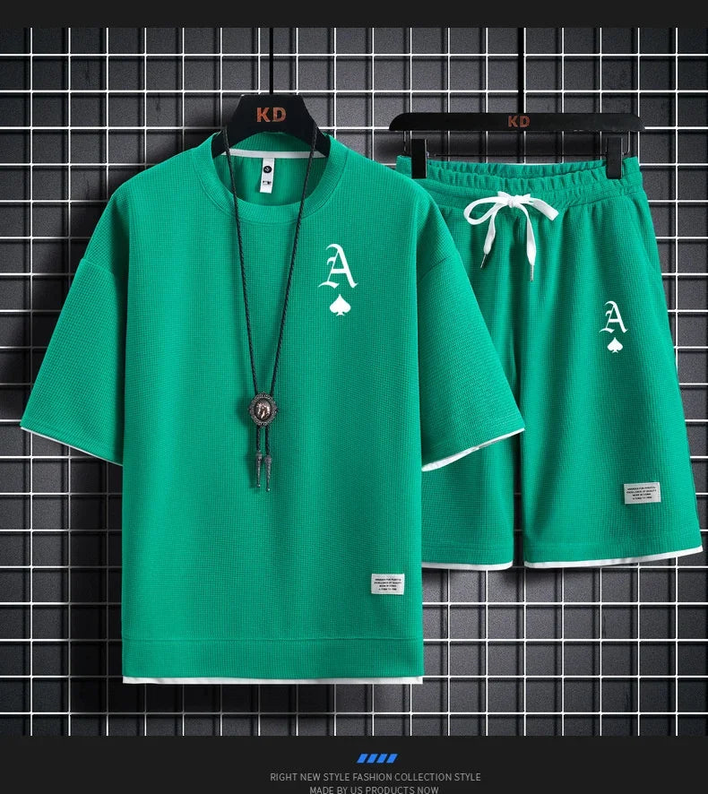 Traje deportivo informal a moda para hombre, camiseta de manga corta y pantalones cortos deportivos de verano al aire libre