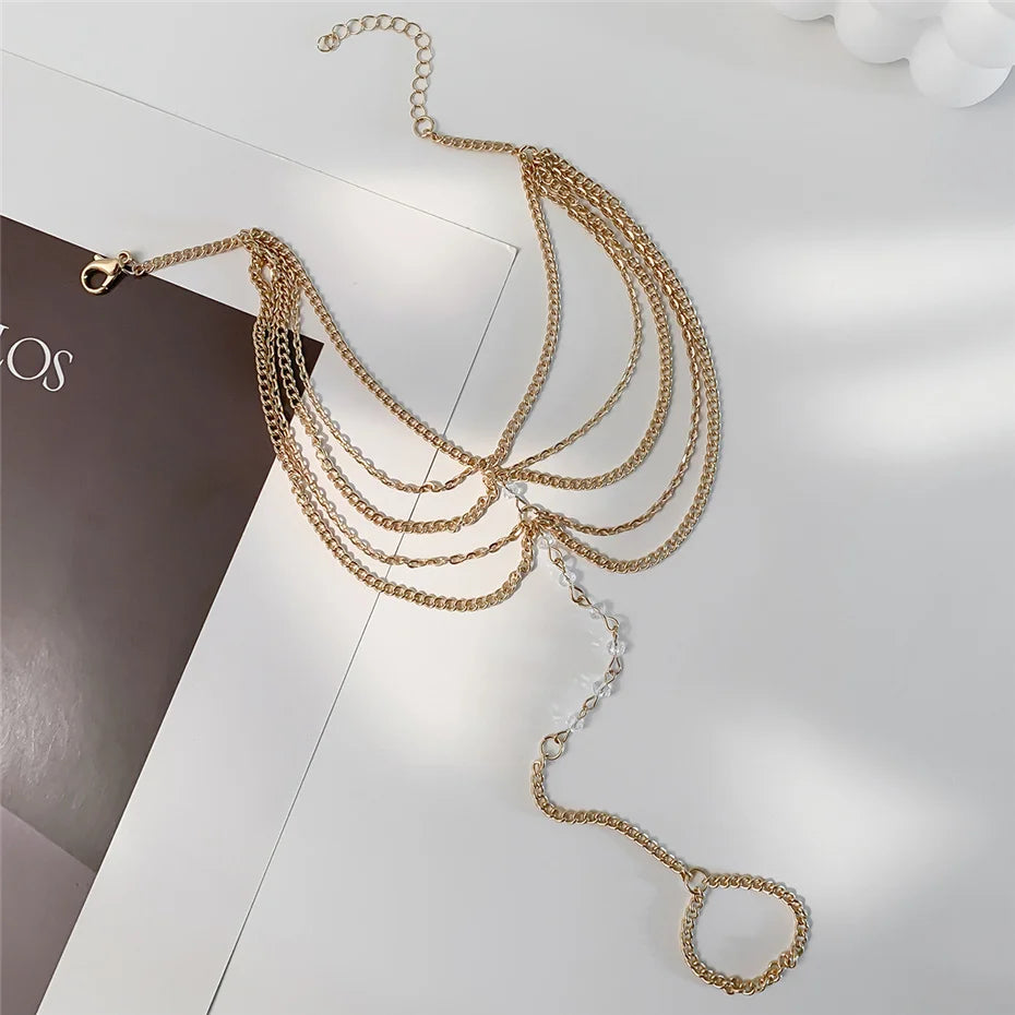Nueva playa descalzo sandalia joyería elegante novia Sexy mujer moda encanto capa cadena enlace cuentas de cristal pie tobillera pulsera