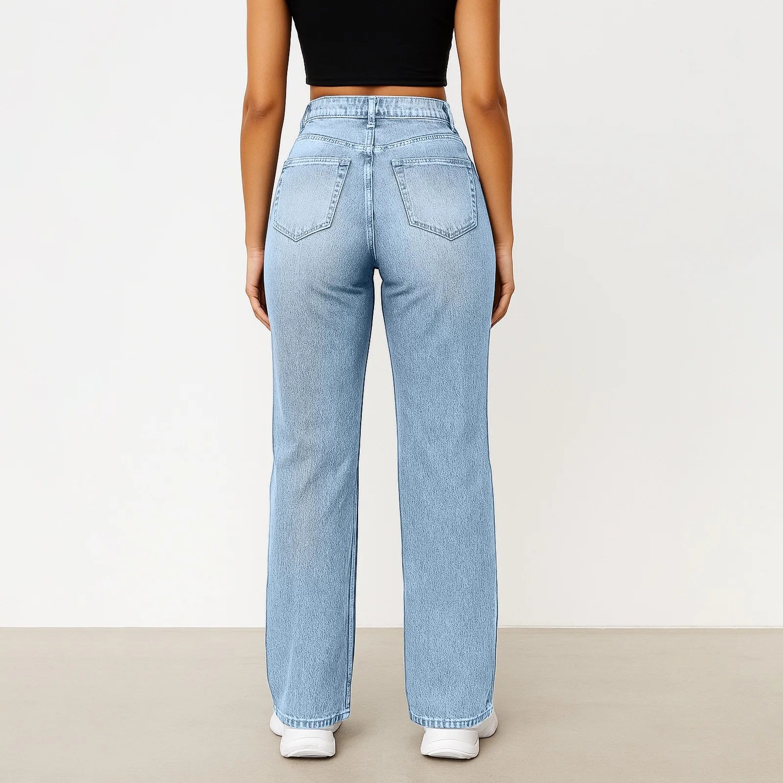 2025 nuevo Vintage Casual moda mujer Jeans tendencia tubo recto cintura alta Casual Jeans Color sólido Mujer Pantalones rectos