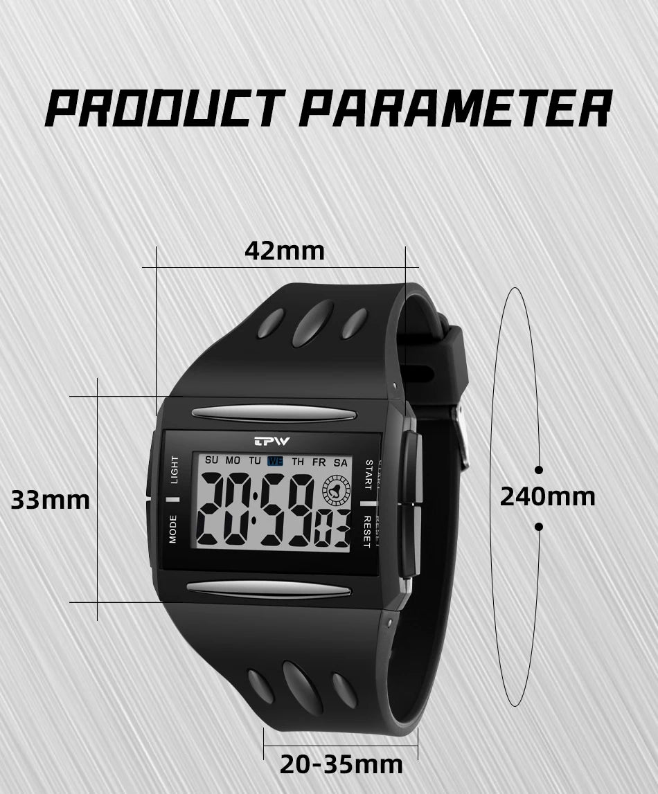 Reloj Digital de tendencia a la moda para niños jóvenes, nuevo reloj electrónico multifuncional luminoso resistente al agua con pantalla grande para hombres