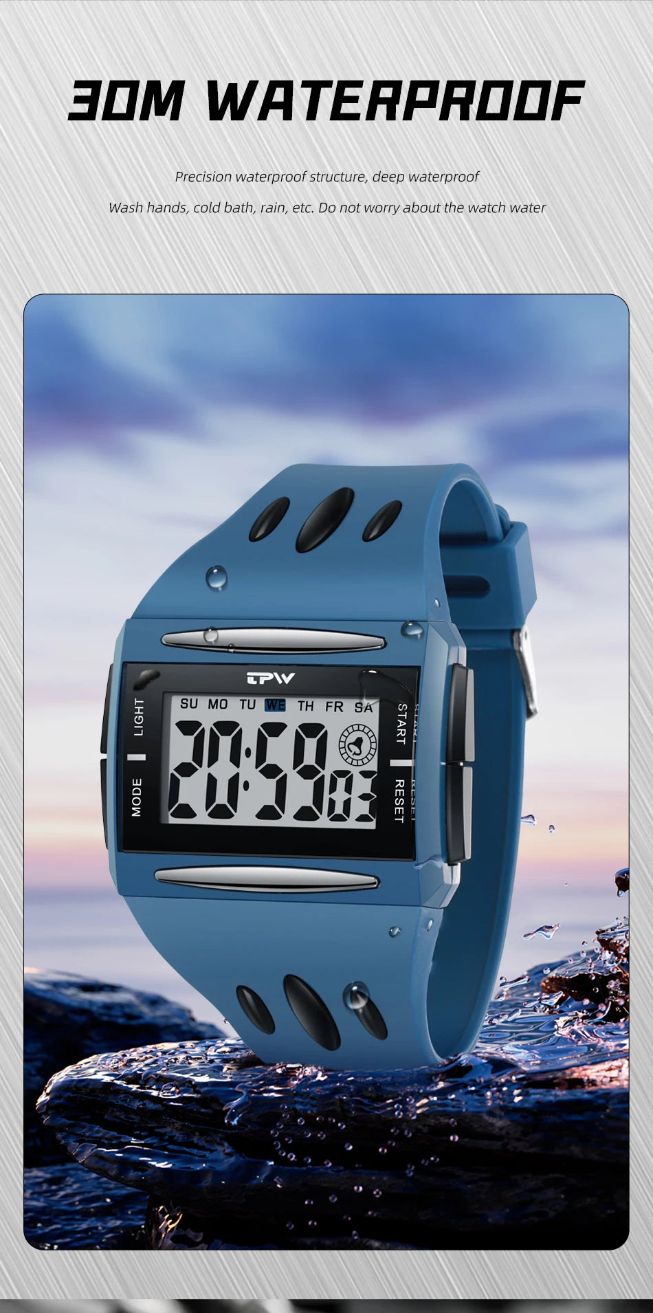 Reloj Digital de tendencia a la moda para niños jóvenes, nuevo reloj electrónico multifuncional luminoso resistente al agua con pantalla grande para hombres