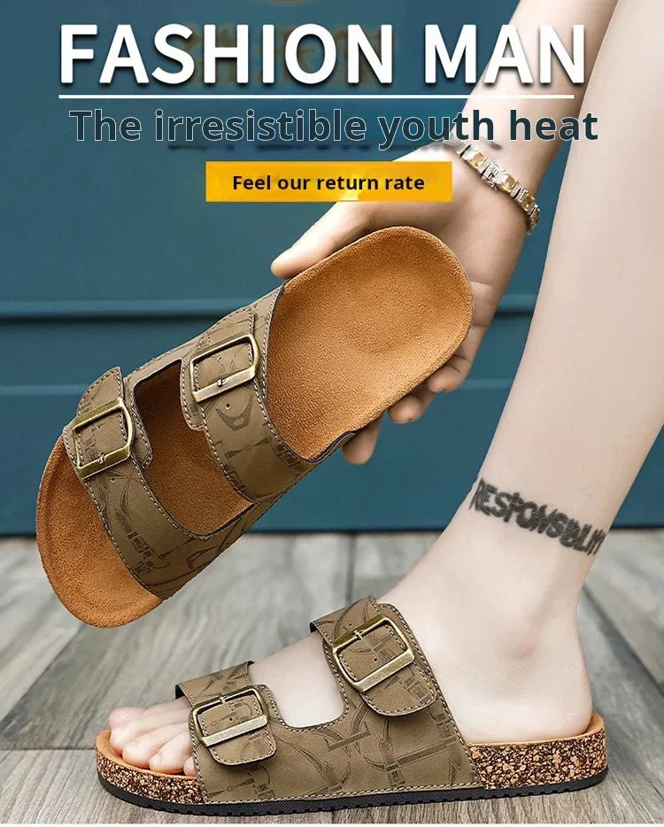 Sandalias de playa, sandalias de cuero para hombre, zapatillas cómodas de diseñador para hombre, zapatos de marcas originales, zapatos de verano para hombre 2025
