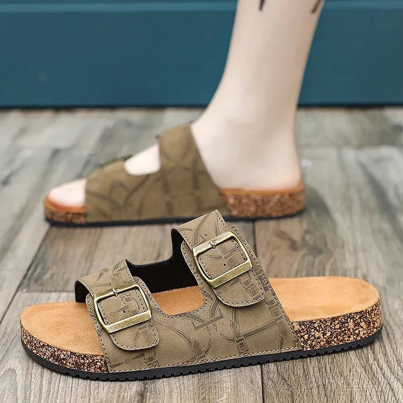 Sandalias de playa, sandalias de cuero para hombre, zapatillas cómodas de diseñador para hombre, zapatos de marcas originales, zapatos de verano para hombre 2025