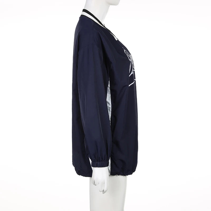 BIIKPIIK-Sudadera larga con capucha y cuello en V para mujer, abrigo informal con estampado de letras y rayas laterales, moda de otoño, combina con todo