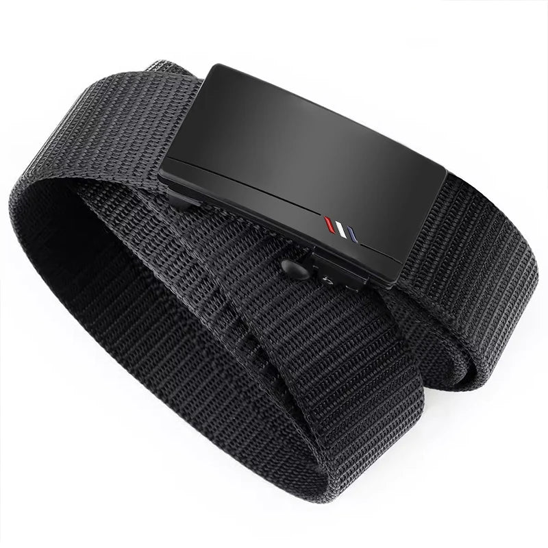 Cinturón informal de nailon para hombre, tela tejida, transpirable, con hebilla automática, correa para deportes al aire libre, cinturón vaquero de moda