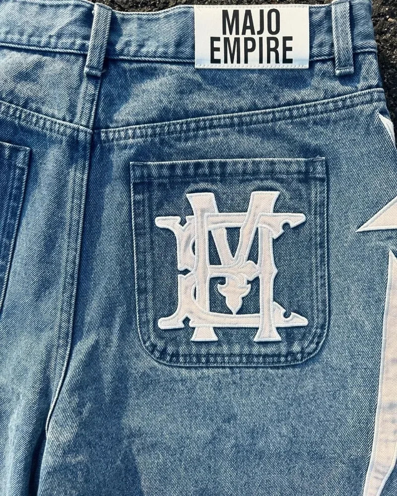 Tendencia de la moda americana, pantalones vaqueros de pierna ancha estilo callejero para hombres, pantalones vaqueros holgados bordados Y2k, pantalones cortos casuales góticos punk High street