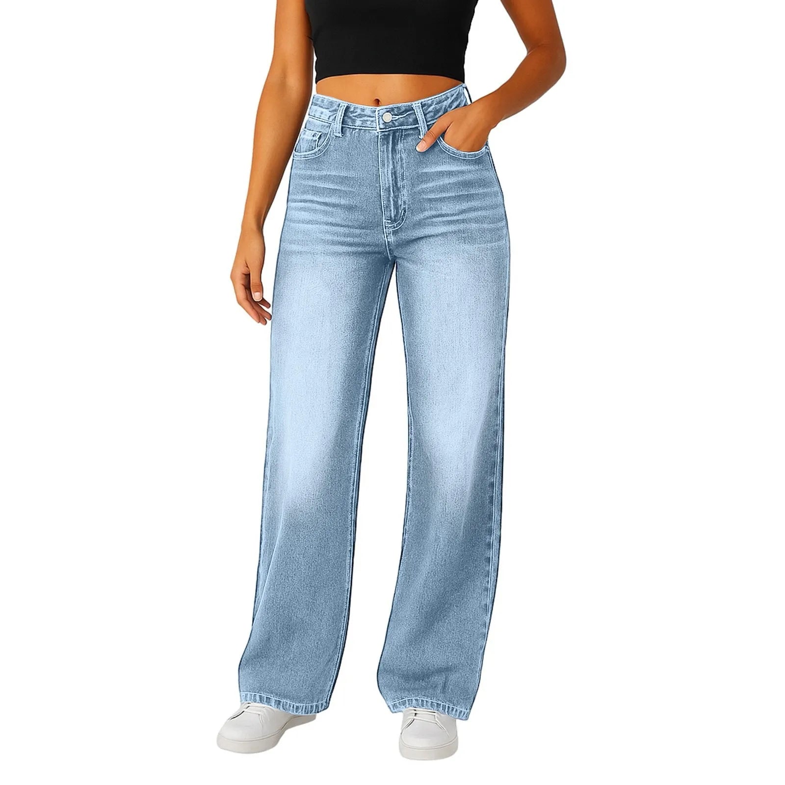 2025 nuevo Vintage Casual moda mujer Jeans tendencia tubo recto cintura alta Casual Jeans Color sólido Mujer Pantalones rectos