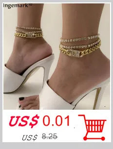 Nueva playa descalzo sandalia joyería elegante novia Sexy mujer moda encanto capa cadena enlace cuentas de cristal pie tobillera pulsera