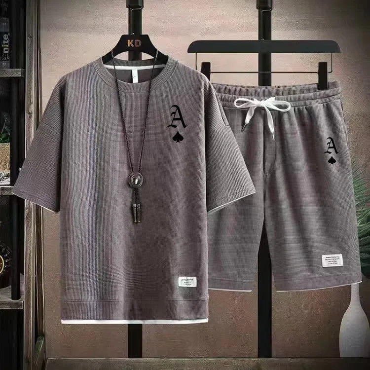 Traje deportivo informal a moda para hombre, camiseta de manga corta y pantalones cortos deportivos de verano al aire libre