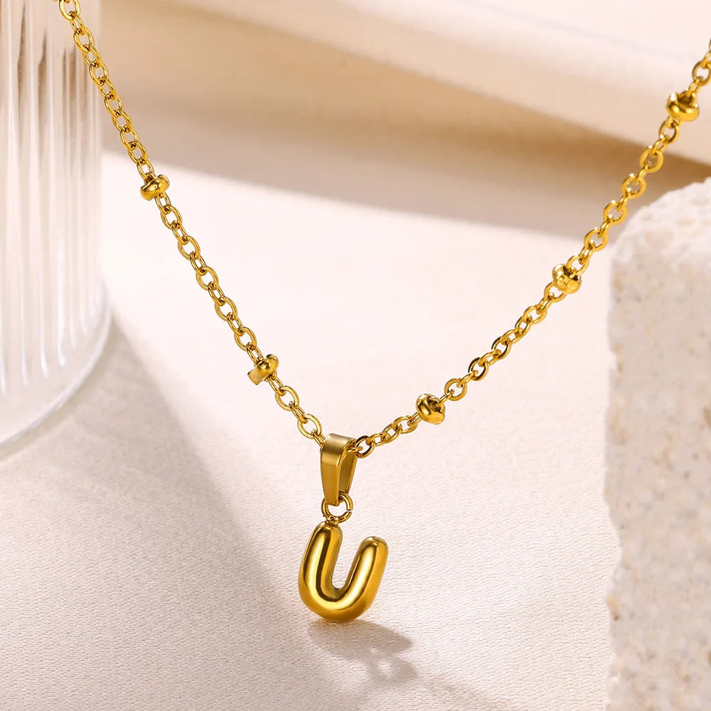 Mini Collares con letras bonitas de acero inoxidable para Mujer, accesorios de joyería minimalistas de Color dorado, Collares para Mujer Tendencia 2024