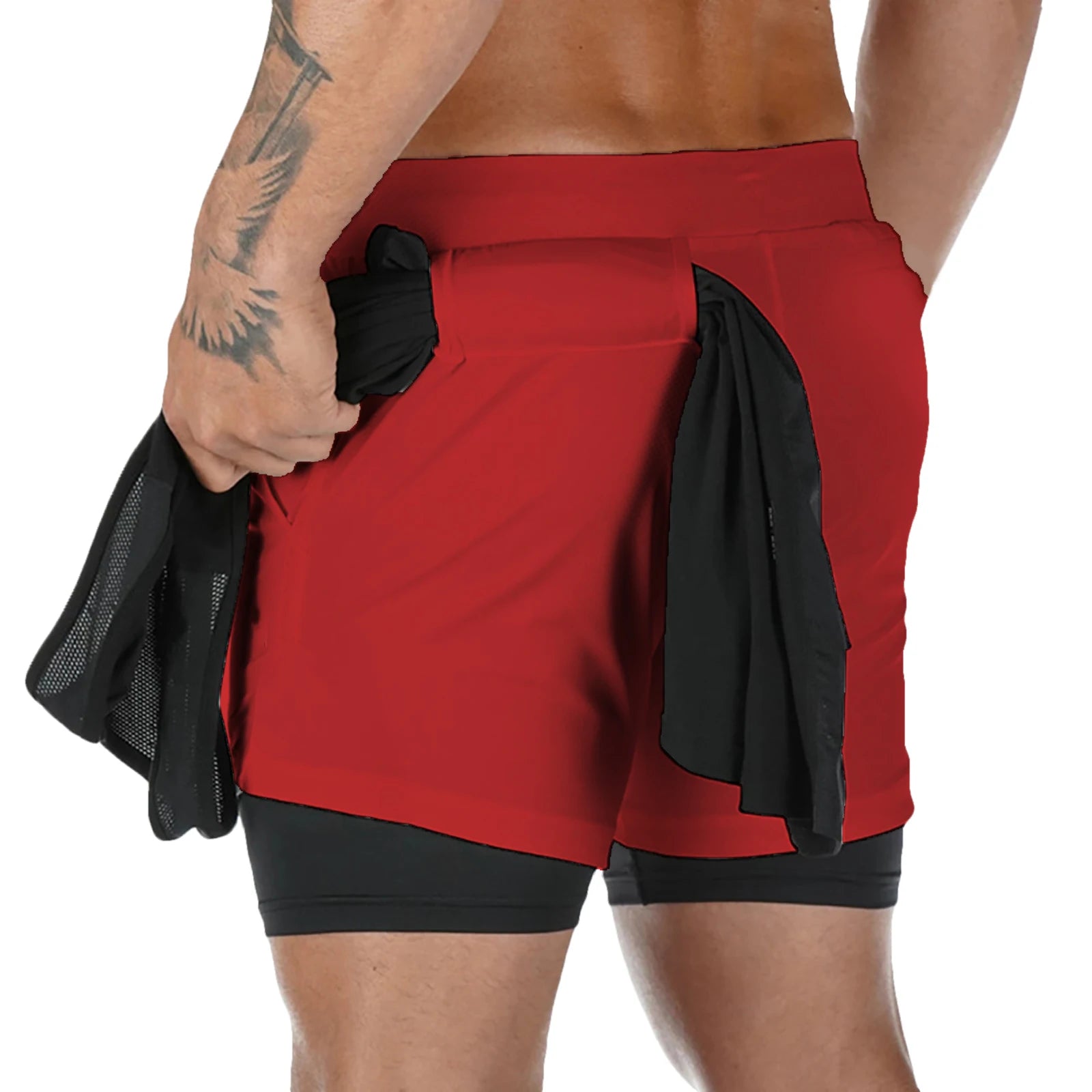 Pantalones cortos para correr 2 en 1 para hombre, pantalones cortos deportivos de dos pisos, ropa deportiva para gimnasio, pantalones cortos para entrenamiento y trotar, ropa para hombre