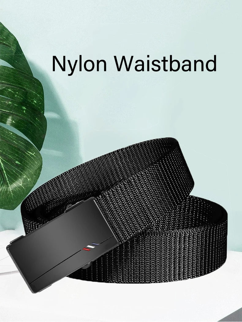 Cinturón informal de nailon para hombre, tela tejida, transpirable, con hebilla automática, correa para deportes al aire libre, cinturón vaquero de moda