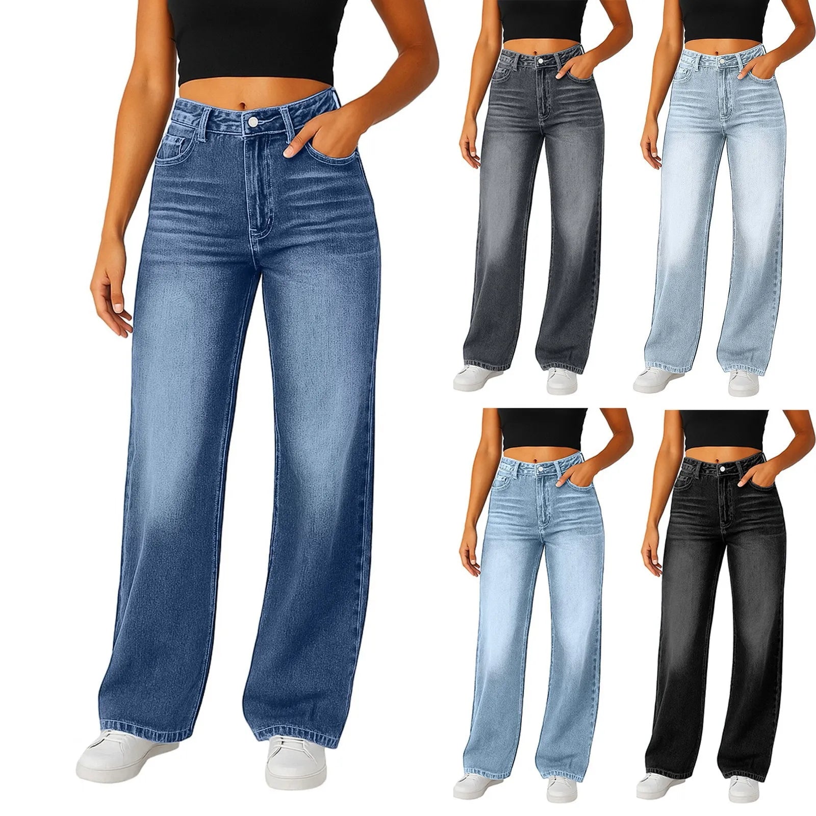 2025 nuevo Vintage Casual moda mujer Jeans tendencia tubo recto cintura alta Casual Jeans Color sólido Mujer Pantalones rectos