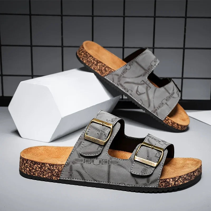 Sandalias de playa, sandalias de cuero para hombre, zapatillas cómodas de diseñador para hombre, zapatos de marcas originales, zapatos de verano para hombre 2025