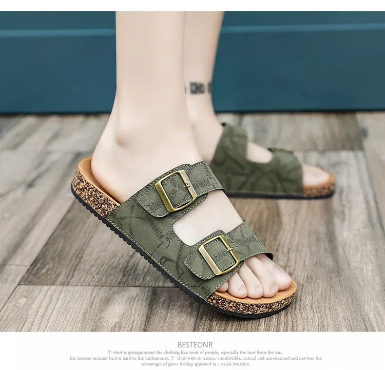 Sandalias de playa, sandalias de cuero para hombre, zapatillas cómodas de diseñador para hombre, zapatos de marcas originales, zapatos de verano para hombre 2025
