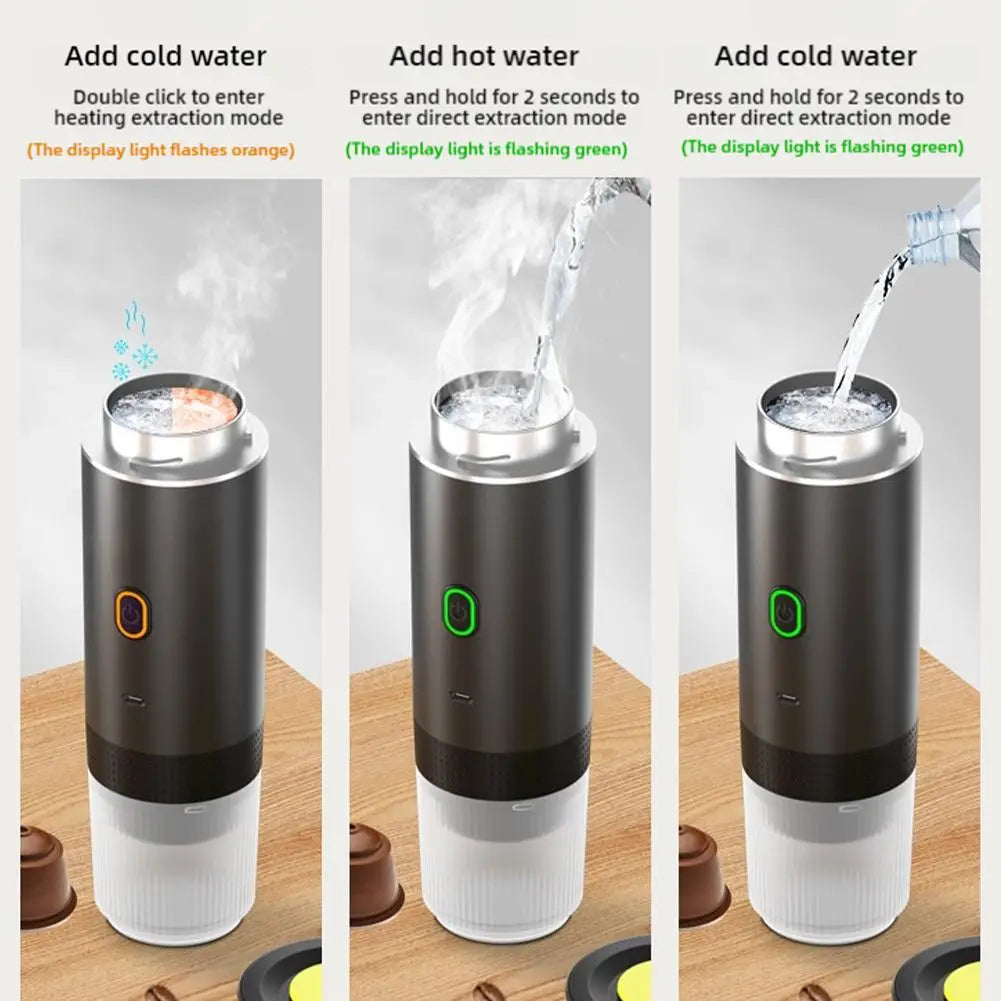 Cafetera eléctrica portátil, máquina de café expreso italiana portátil para coche y hogar, cafetera de viaje en polvo con cápsulas 3 en 1